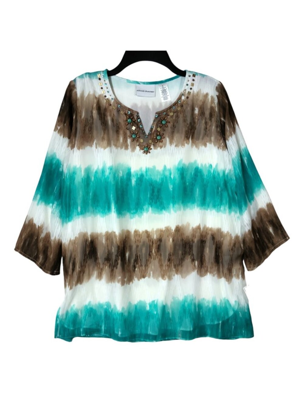 Alfred Dunner Womens Blouse Size 8 Beaded Lined Flowy Striped Shirt NWT